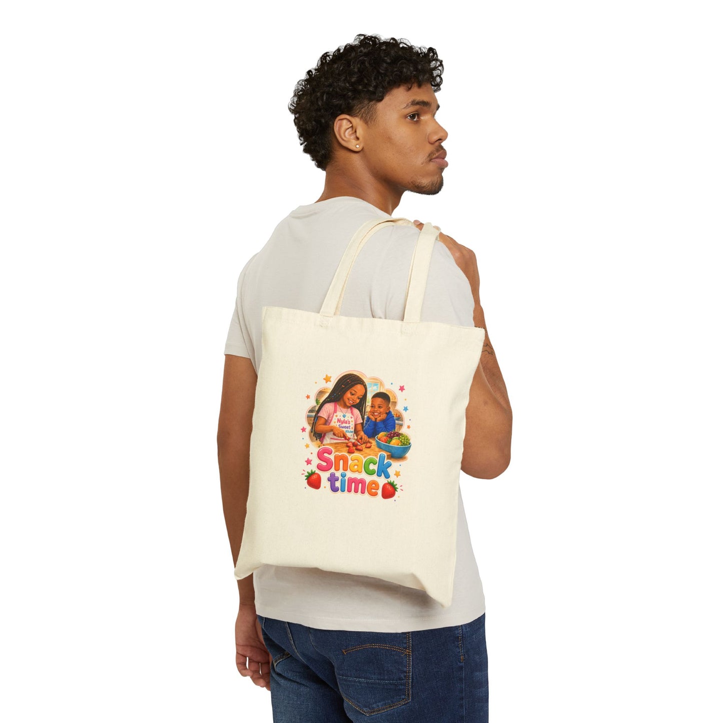 Snack Time Kids Illustration Tote Bag | Canvas Grocery Shopper