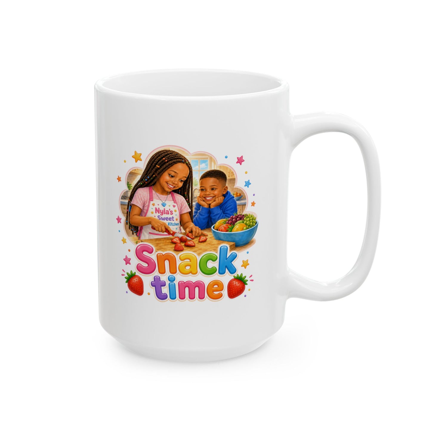 Kids Cooking Cartoon Chef Mug | Cute Kid Chef Illustration, Colorful Food Icons