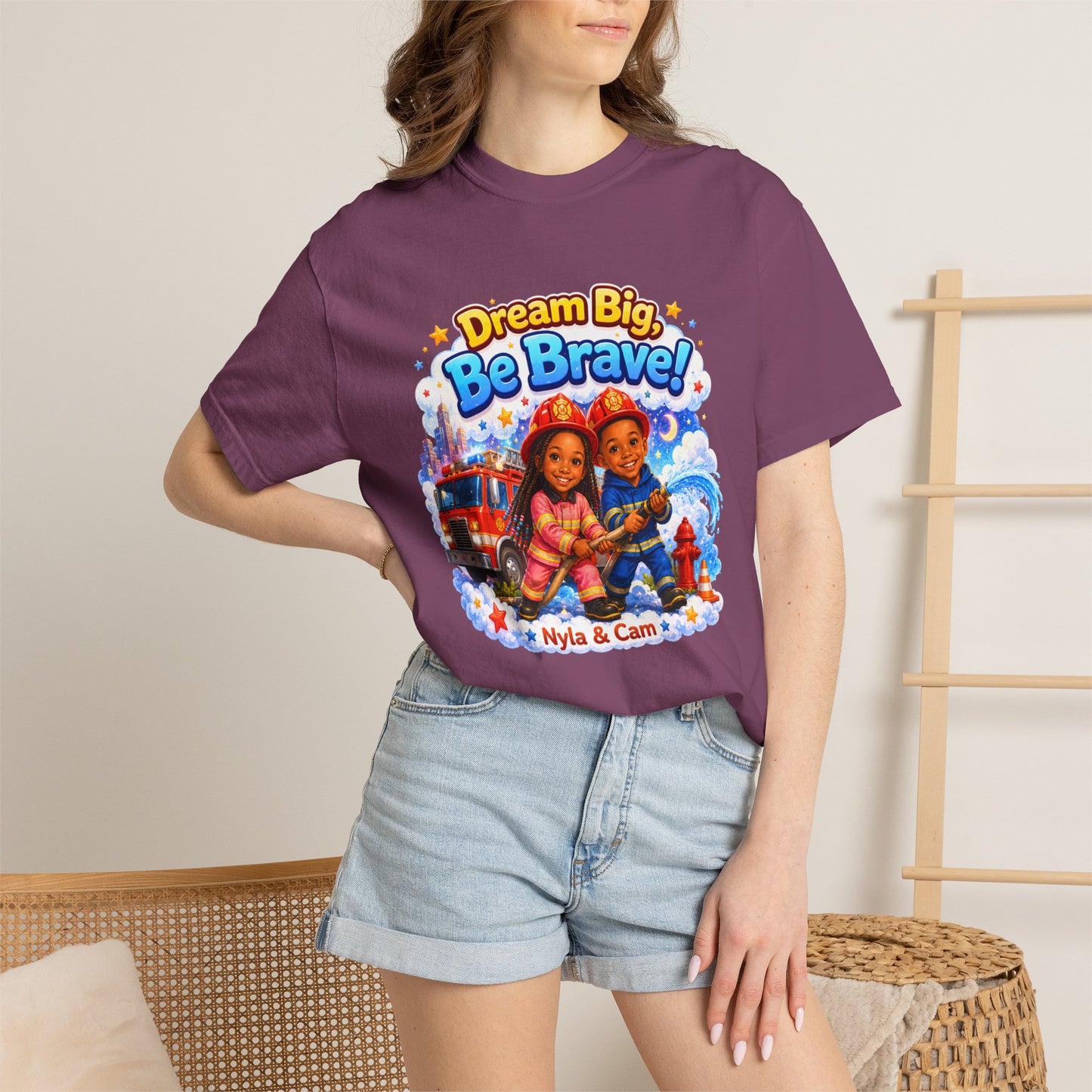 Dream Big Be Brave T-shirt | Kids Firefighter Illustration