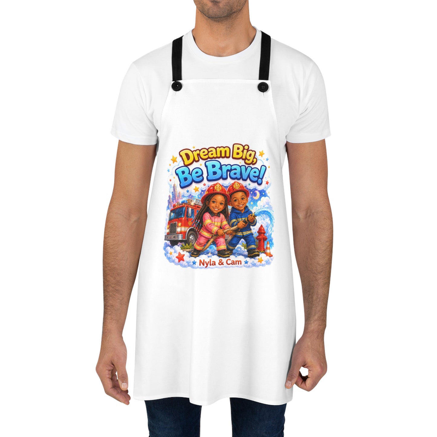 Dream Big Be Brave! Apron | Kids Firefighter Illustration, Personalized Name Option