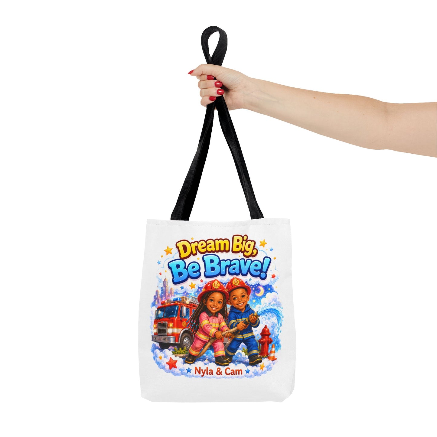 Dream Big Be Brave Tote Bag | Kids Firefighter Illustration