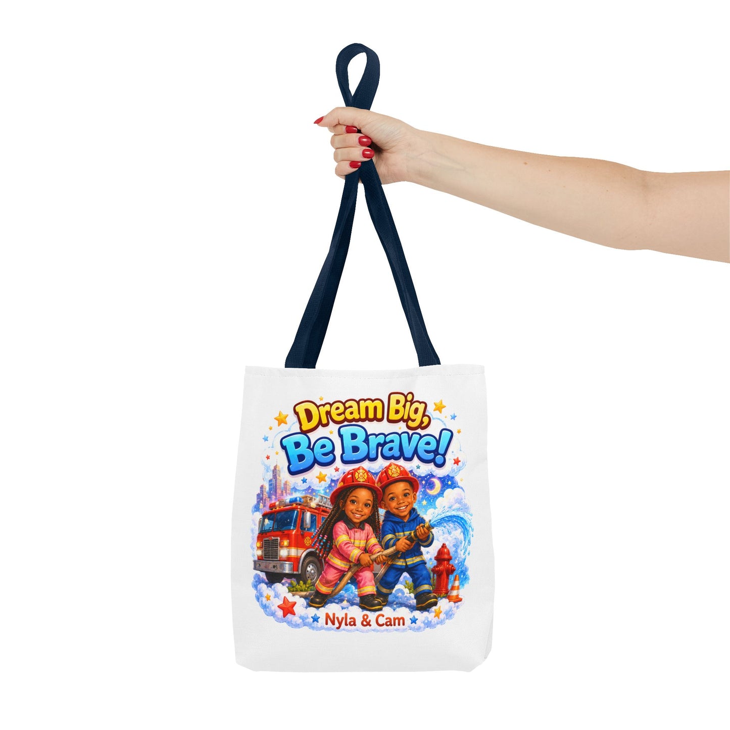 Dream Big Be Brave Tote Bag | Kids Firefighter Illustration