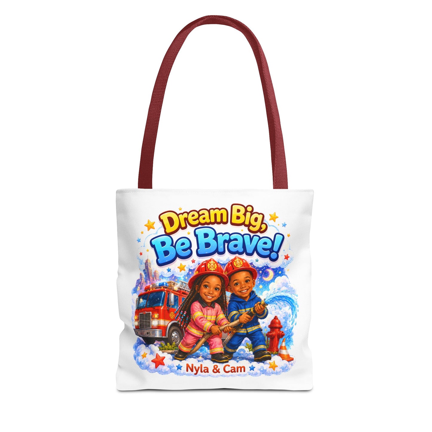 Dream Big Be Brave Tote Bag | Kids Firefighter Illustration
