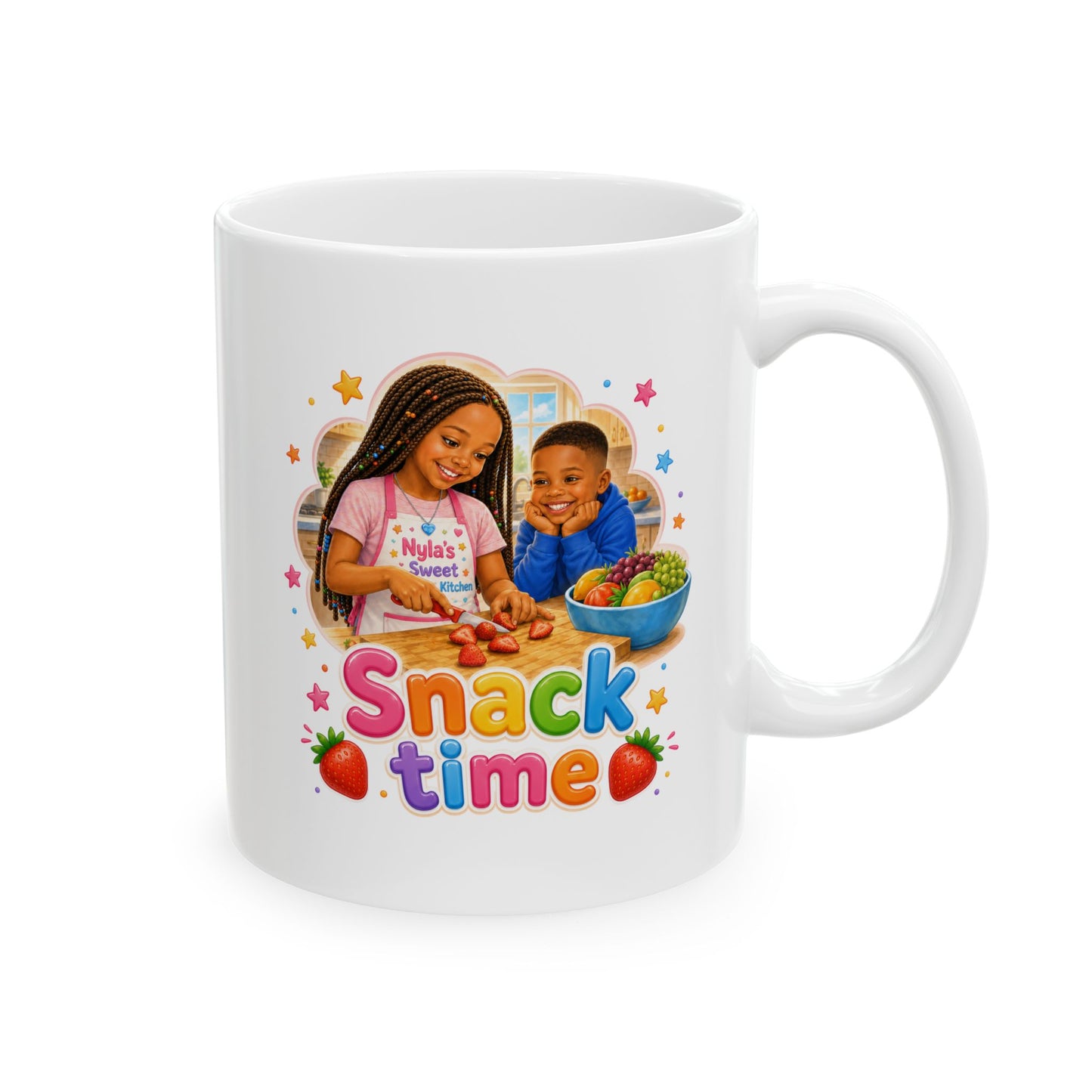 Kids Cooking Cartoon Chef Mug | Cute Kid Chef Illustration, Colorful Food Icons