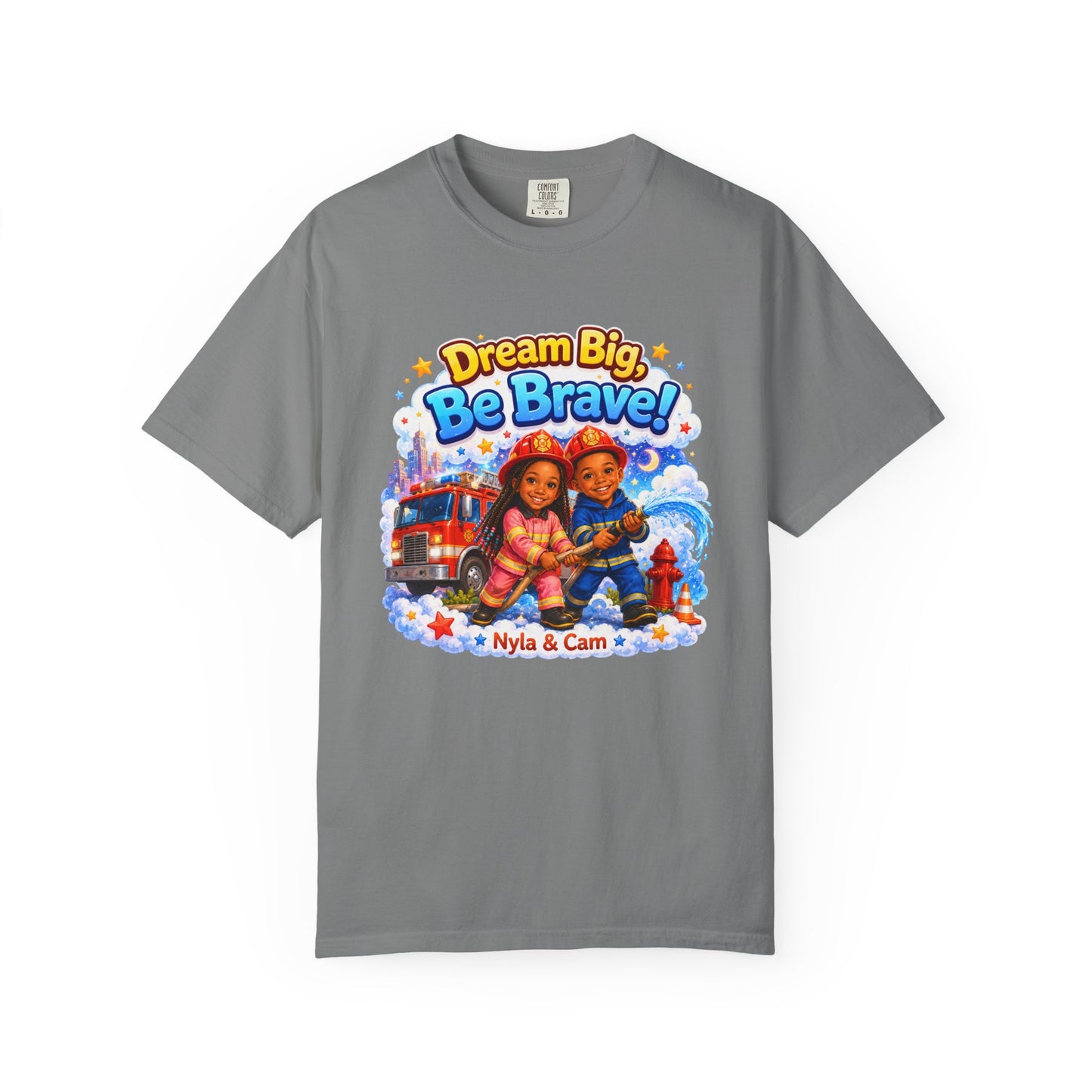 Dream Big Be Brave T-shirt | Kids Firefighter Illustration
