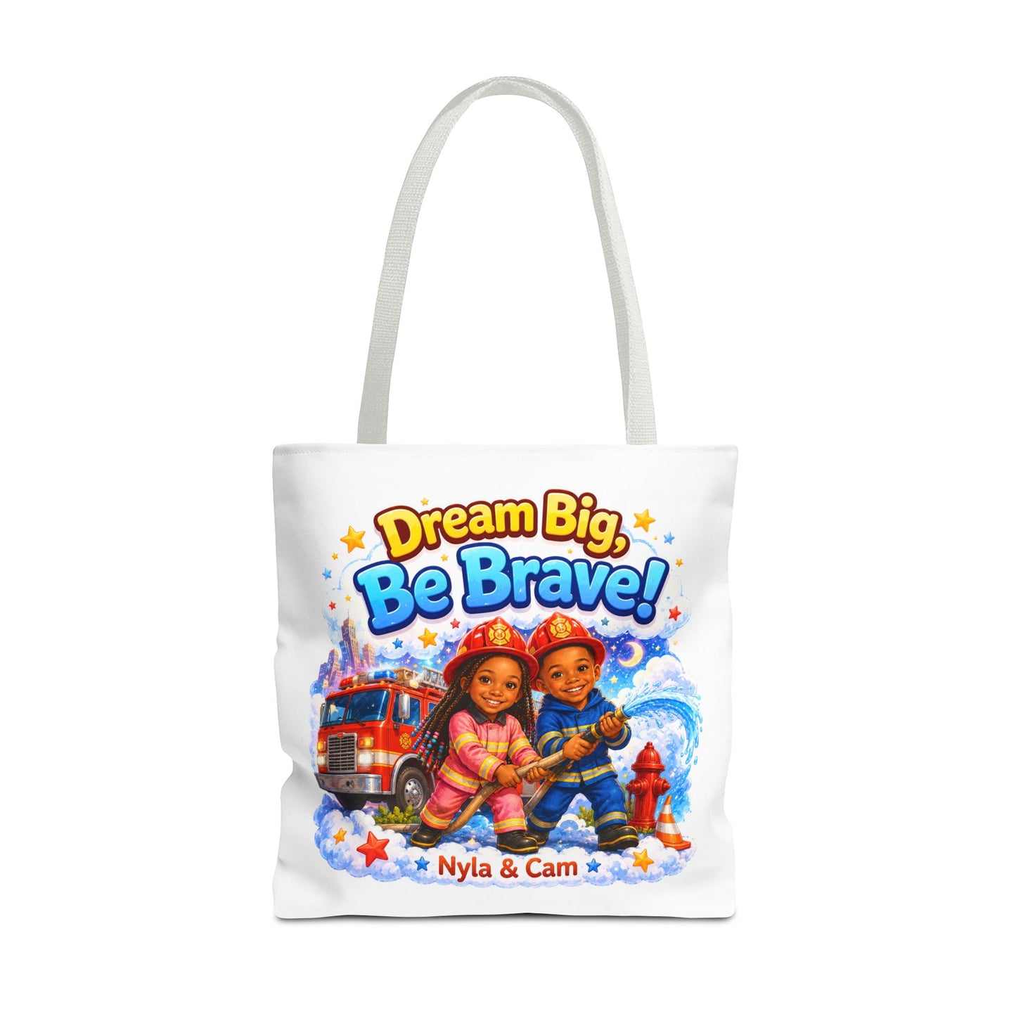 Dream Big Be Brave Tote Bag | Kids Firefighter Illustration