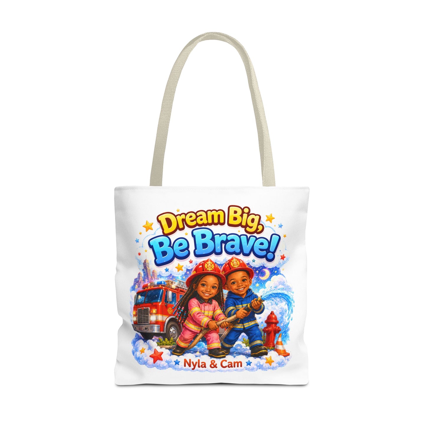 Dream Big Be Brave Tote Bag | Kids Firefighter Illustration
