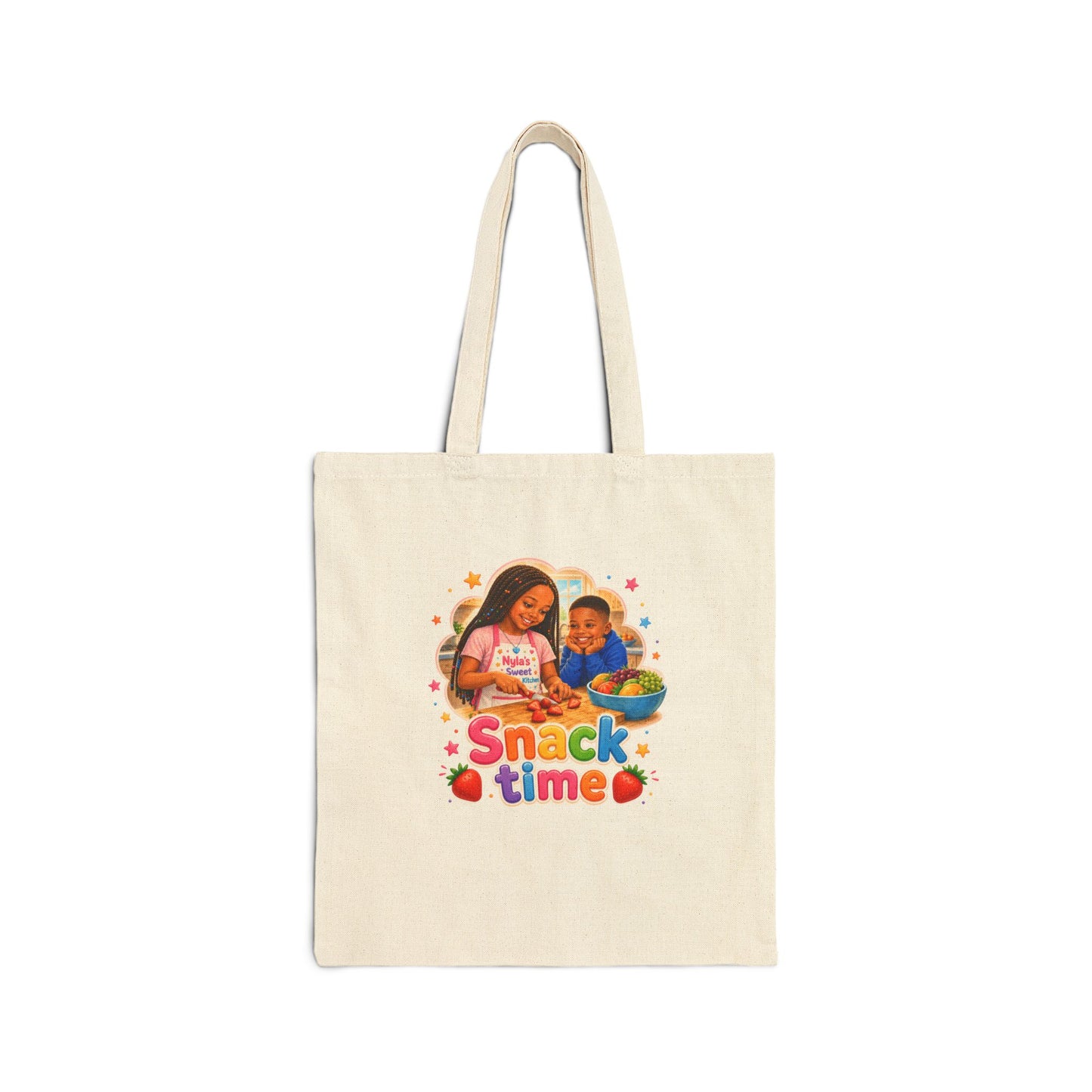 Snack Time Kids Illustration Tote Bag | Canvas Grocery Shopper