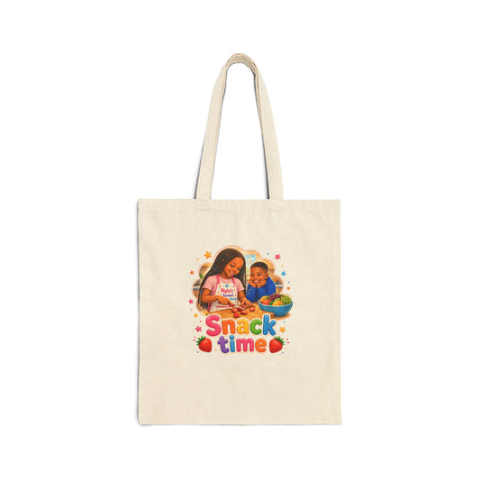 Snack Time Kids Illustration Tote Bag | Canvas Grocery Shopper