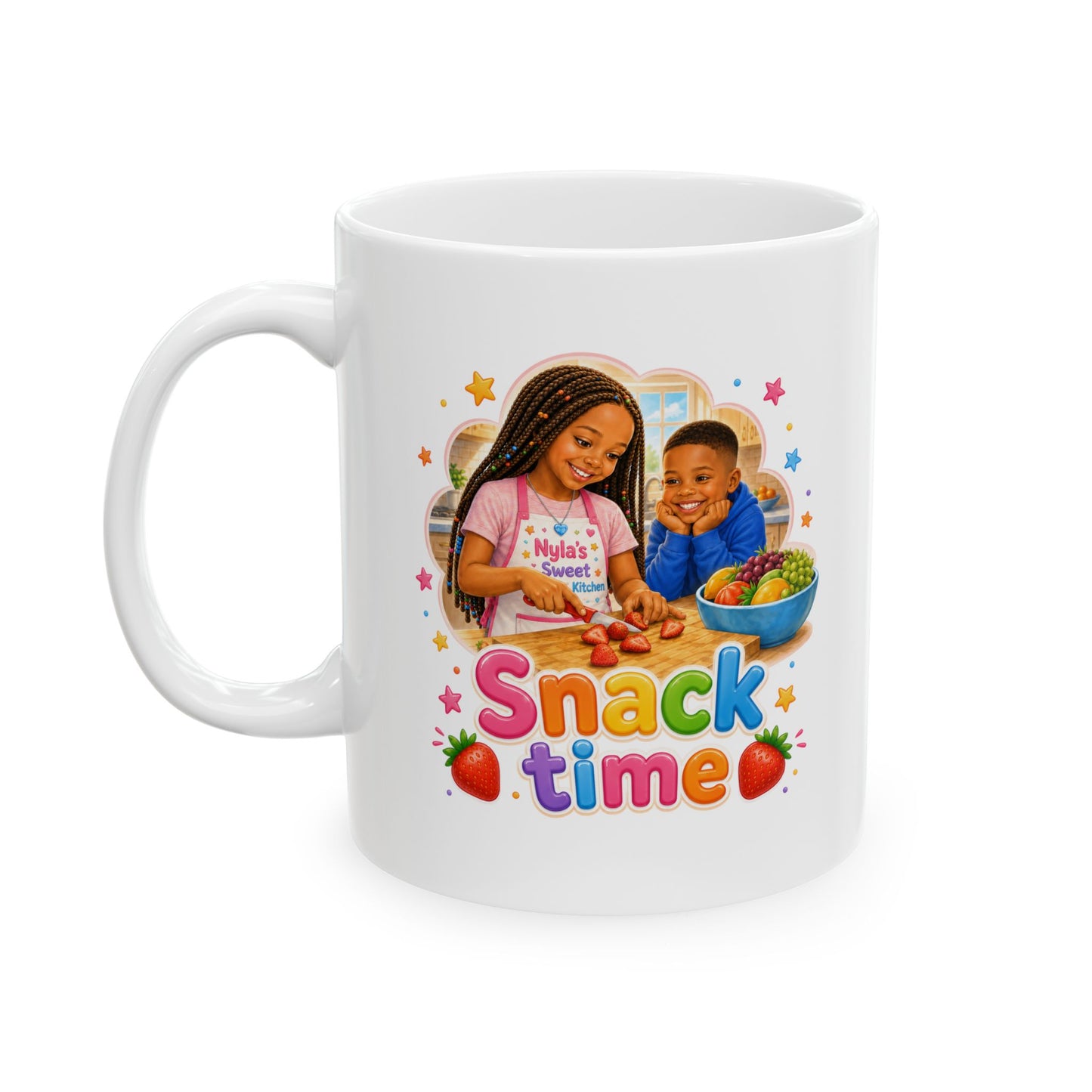 Kids Cooking Cartoon Chef Mug | Cute Kid Chef Illustration, Colorful Food Icons
