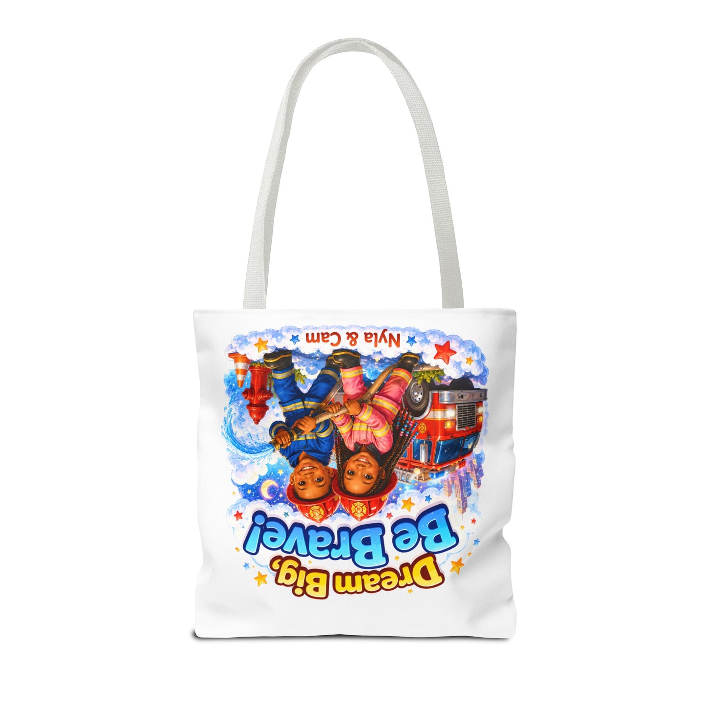Dream Big Be Brave Tote Bag | Kids Firefighter Illustration