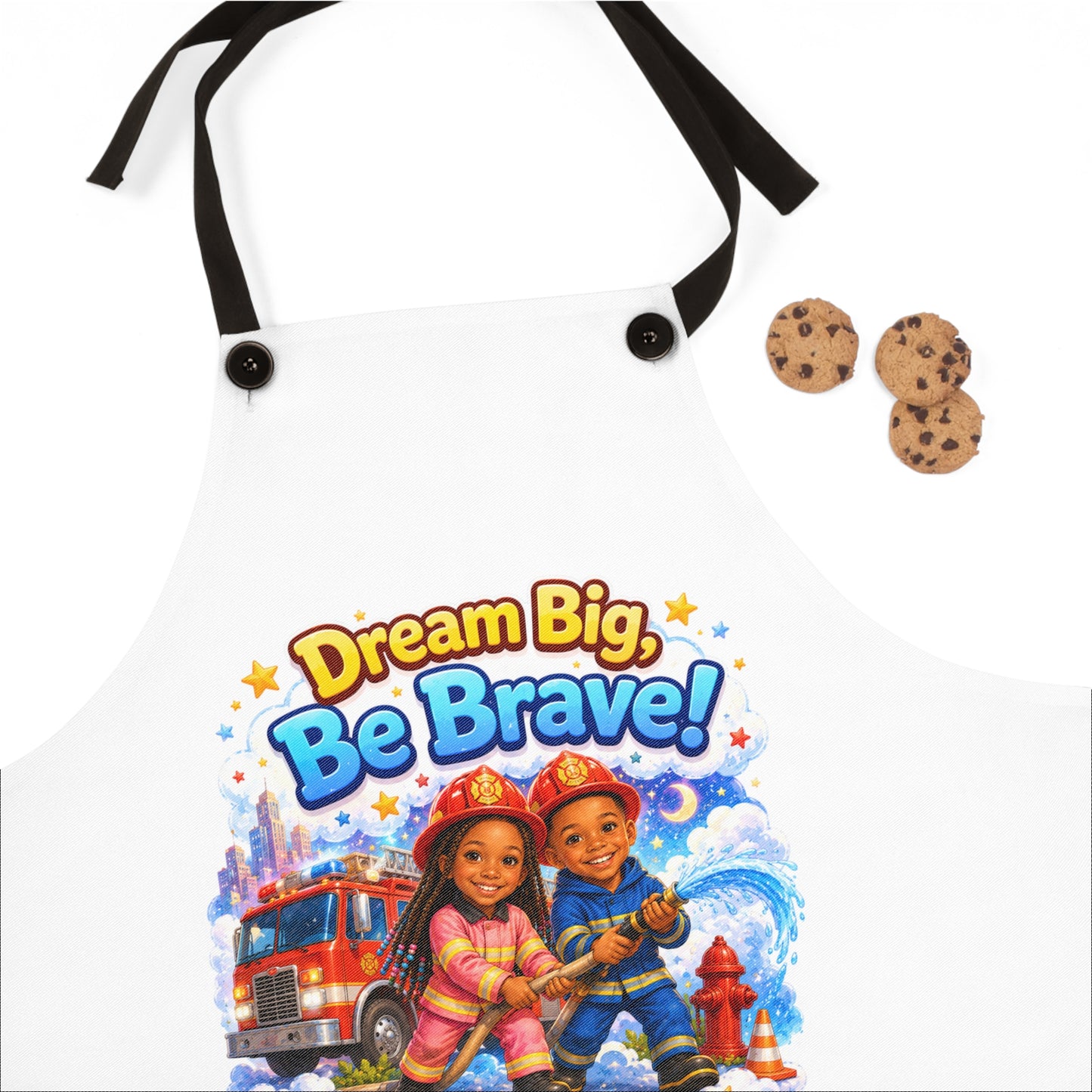 Dream Big Be Brave! Apron | Kids Firefighter Illustration, Personalized Name Option
