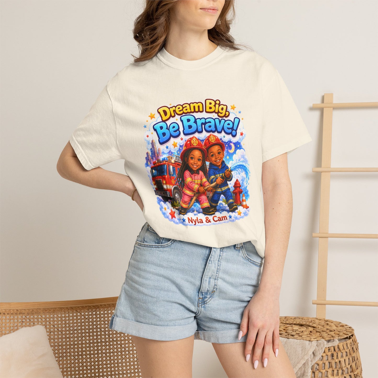 Dream Big Be Brave T-shirt | Kids Firefighter Illustration