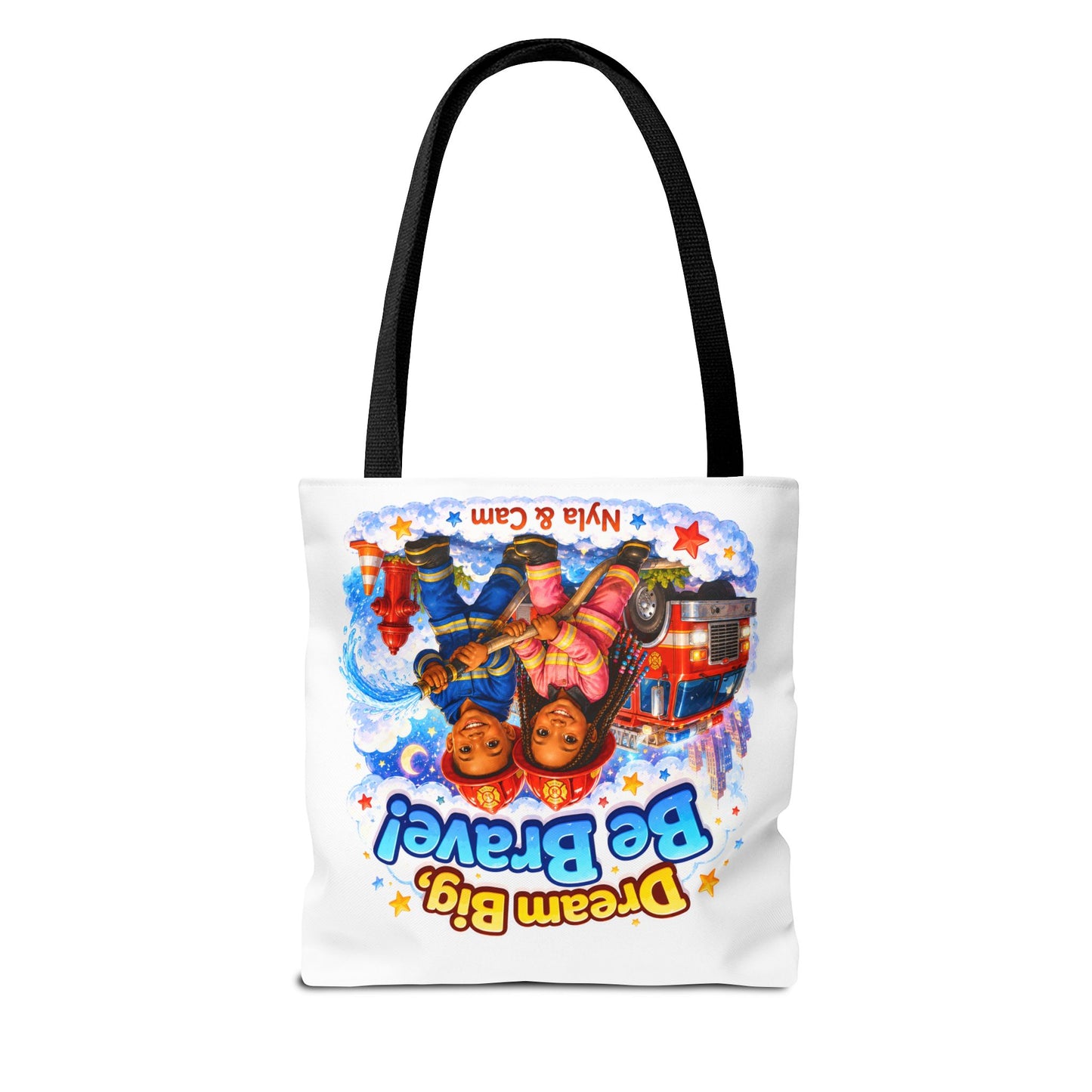 Dream Big Be Brave Tote Bag | Kids Firefighter Illustration