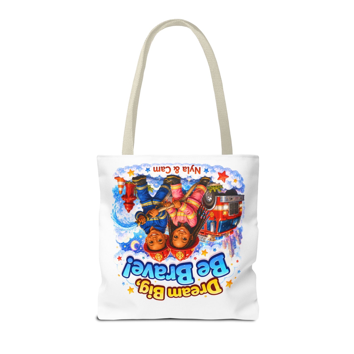 Dream Big Be Brave Tote Bag | Kids Firefighter Illustration