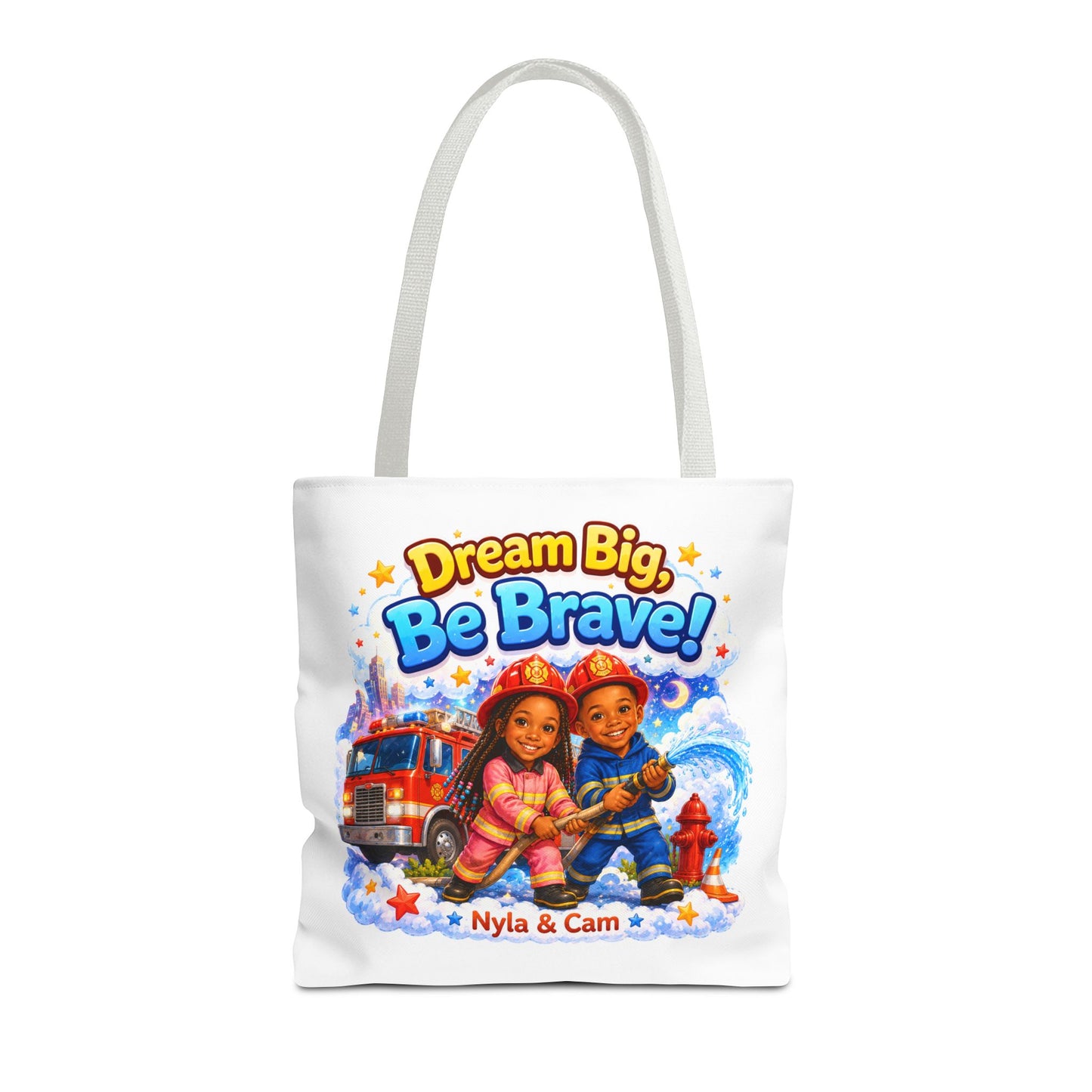Dream Big Be Brave Tote Bag | Kids Firefighter Illustration