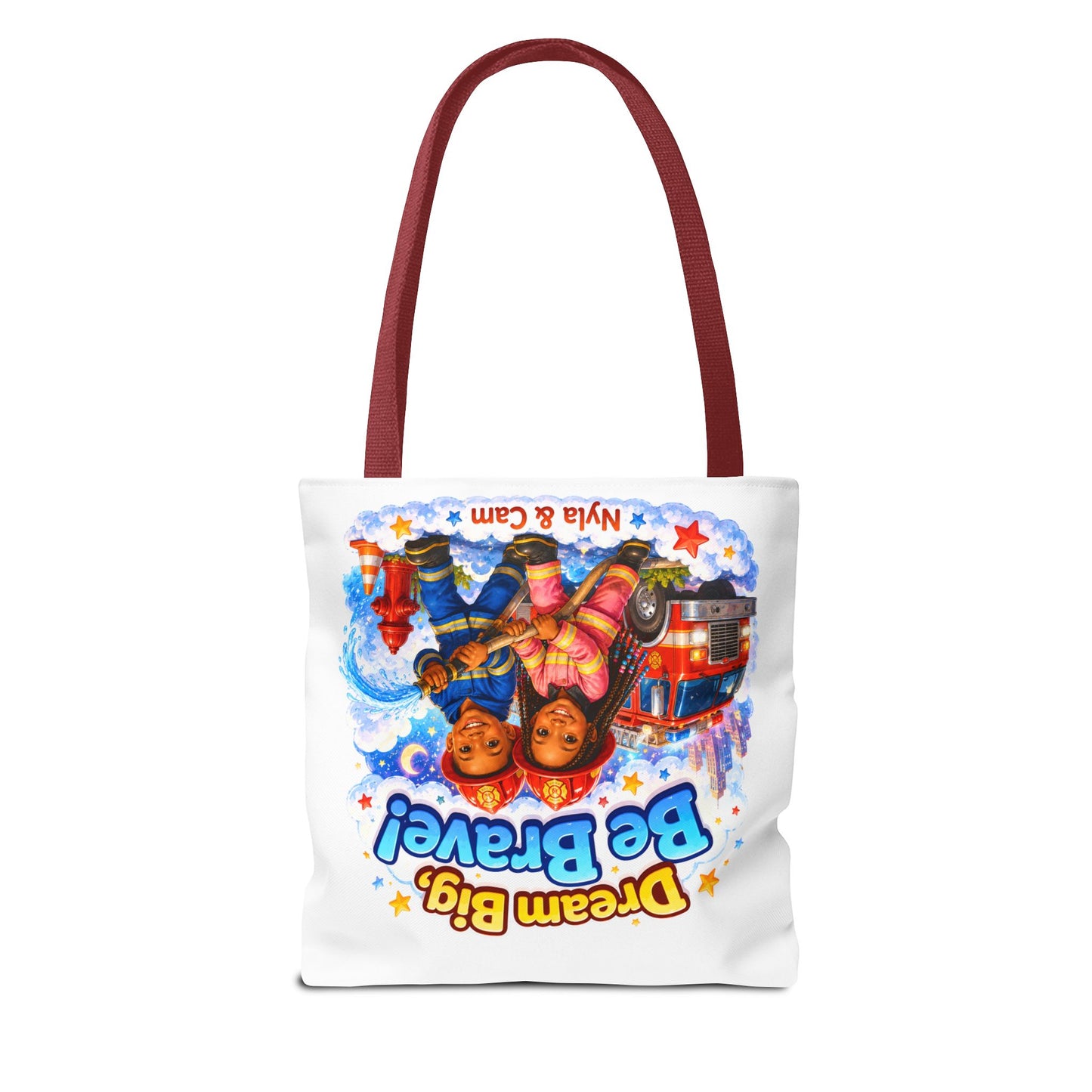 Dream Big Be Brave Tote Bag | Kids Firefighter Illustration