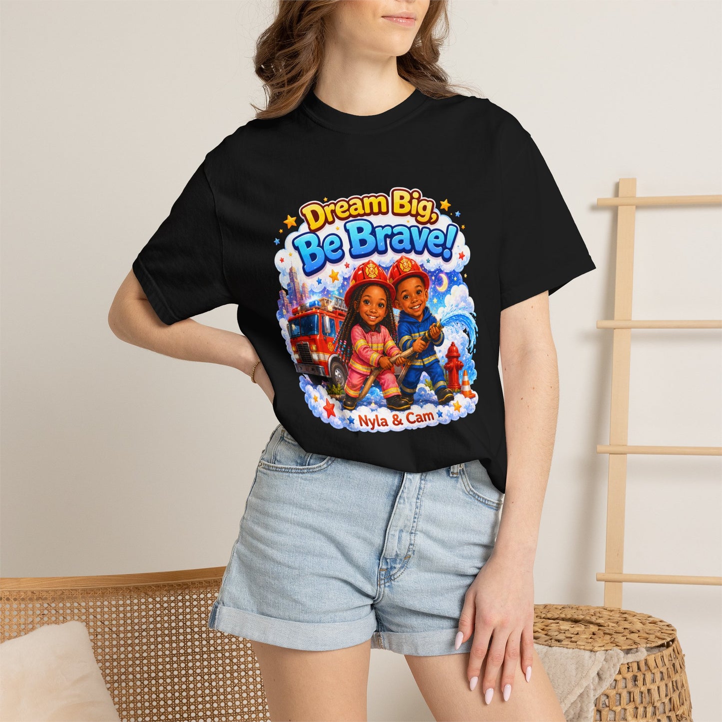 Dream Big Be Brave T-shirt | Kids Firefighter Illustration