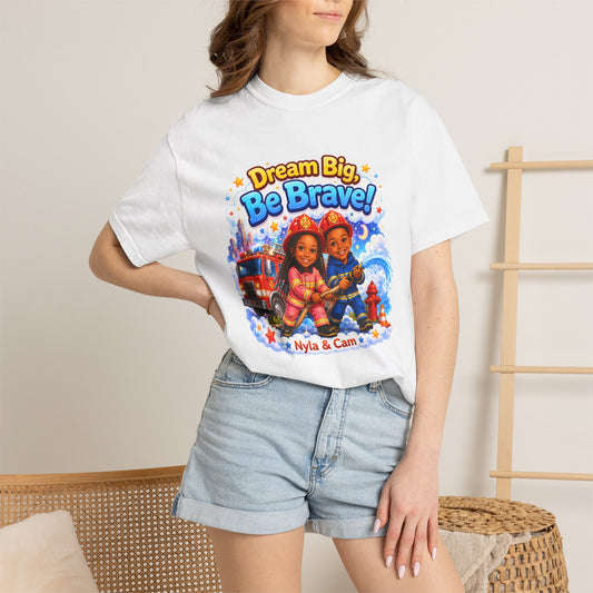 Dream Big Be Brave T-shirt | Kids Firefighter Illustration
