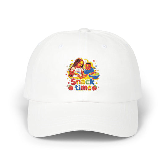 Snack Time kids eating illustration Dad Cap | vintage cereal design