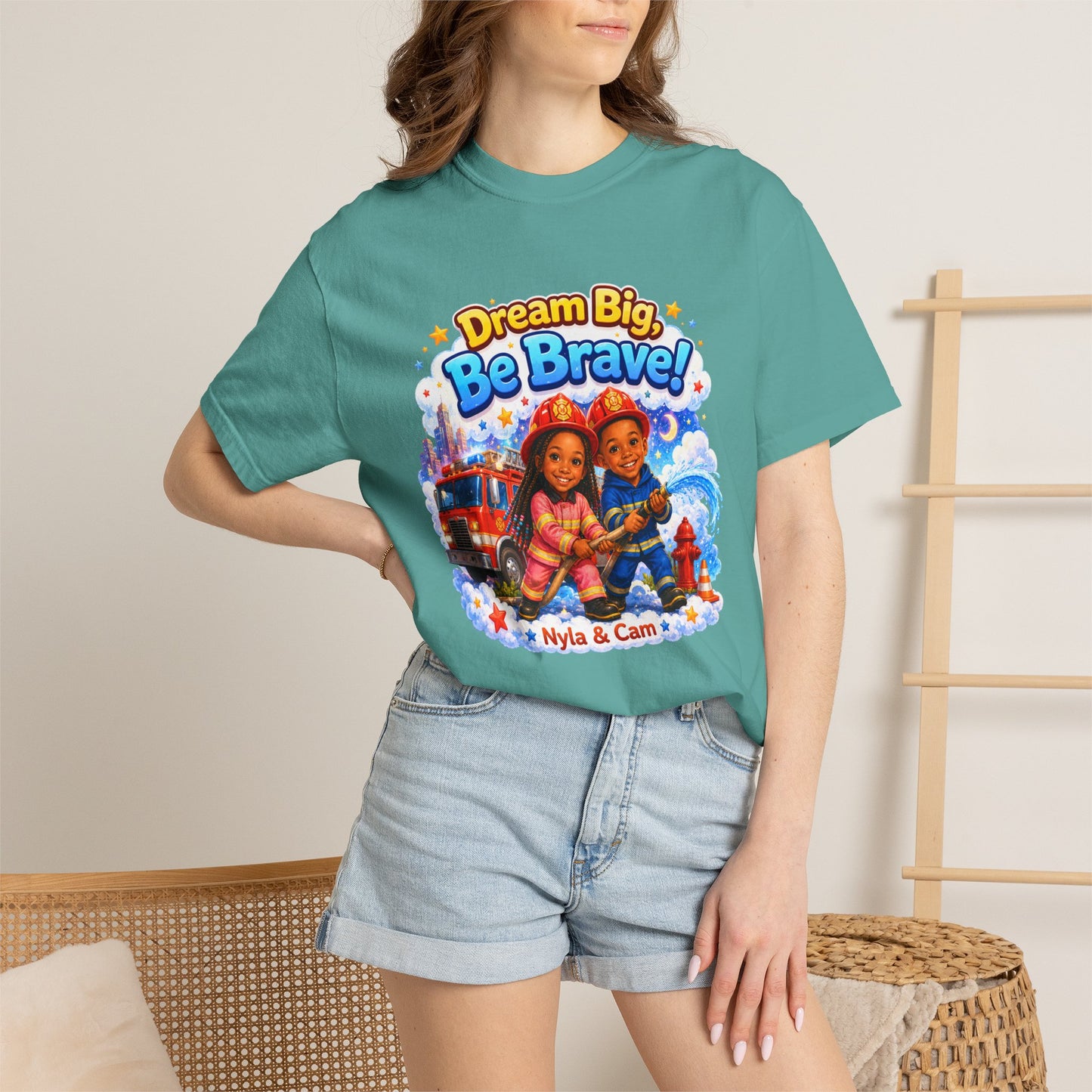 Dream Big Be Brave T-shirt | Kids Firefighter Illustration