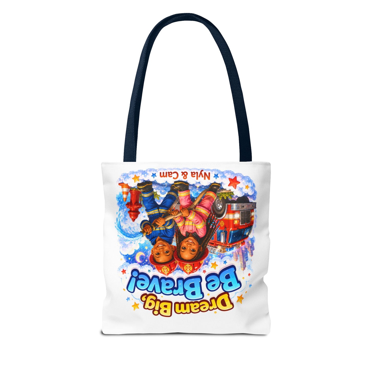 Dream Big Be Brave Tote Bag | Kids Firefighter Illustration