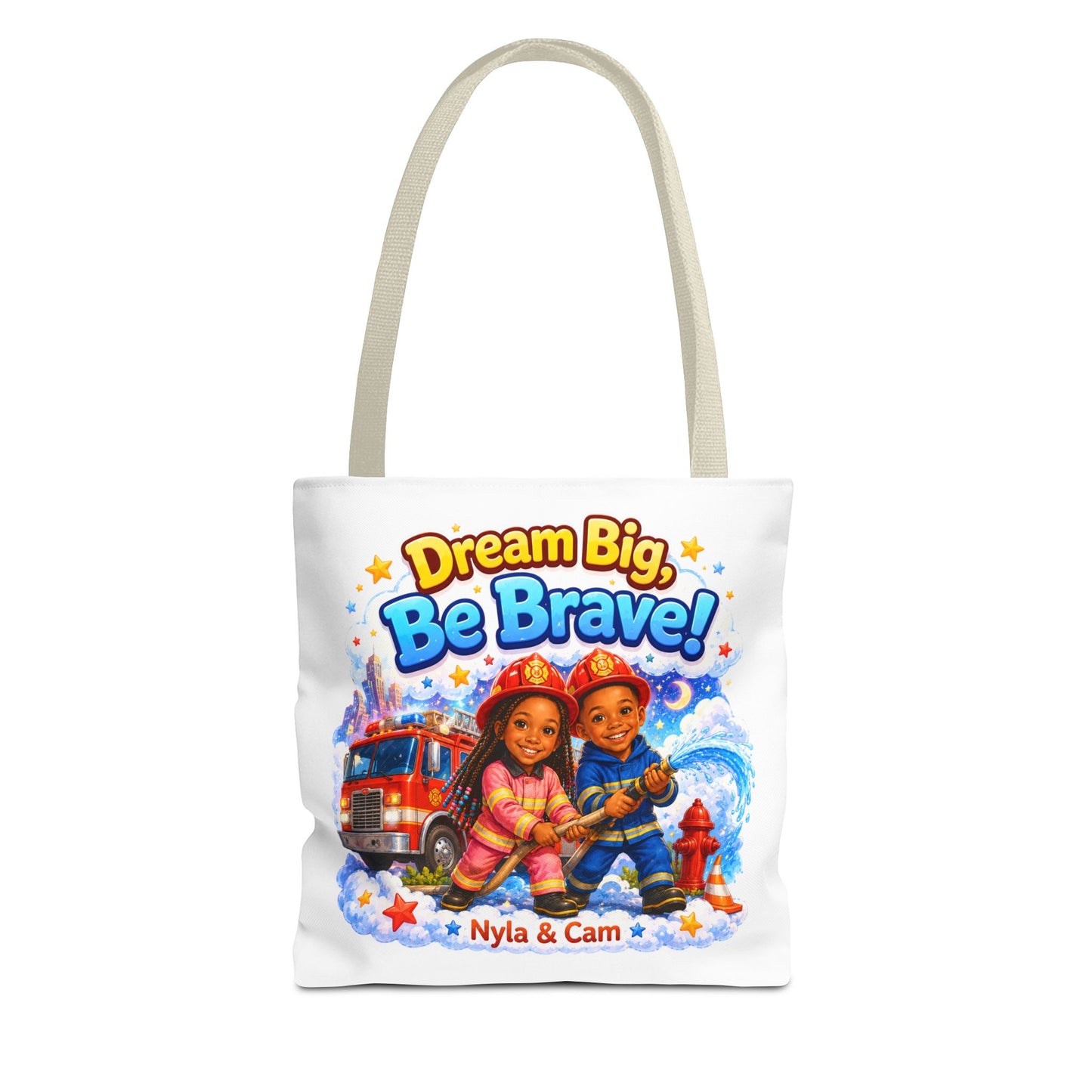 Dream Big Be Brave Tote Bag | Kids Firefighter Illustration