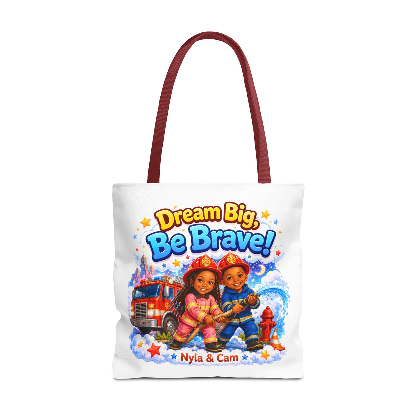 Dream Big Be Brave Tote Bag | Kids Firefighter Illustration