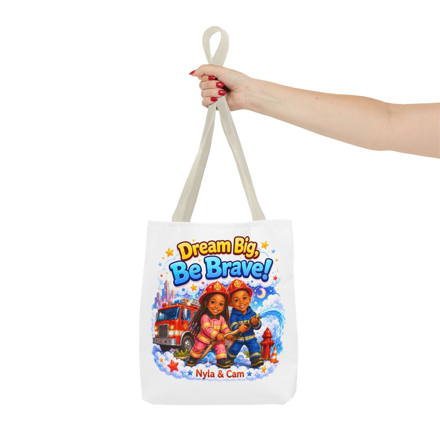 Dream Big Be Brave Tote Bag | Kids Firefighter Illustration