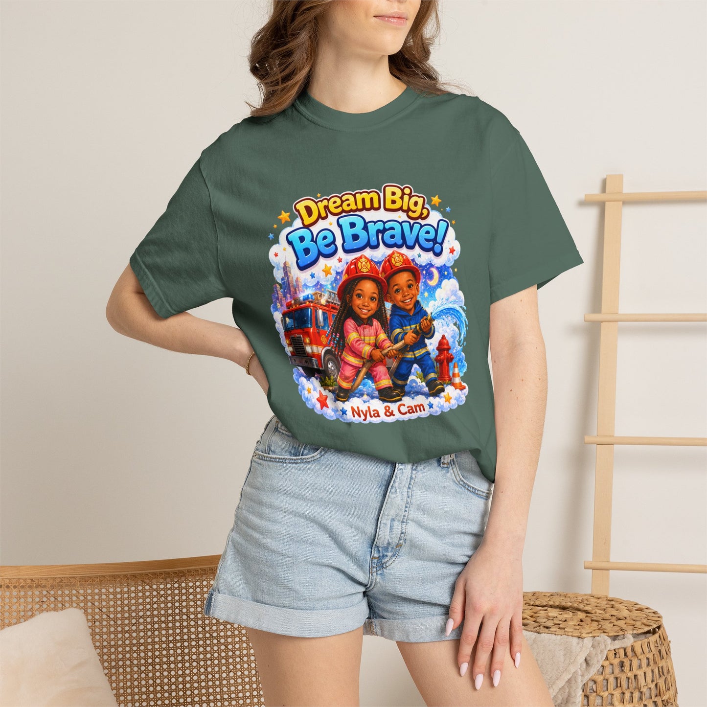Dream Big Be Brave T-shirt | Kids Firefighter Illustration