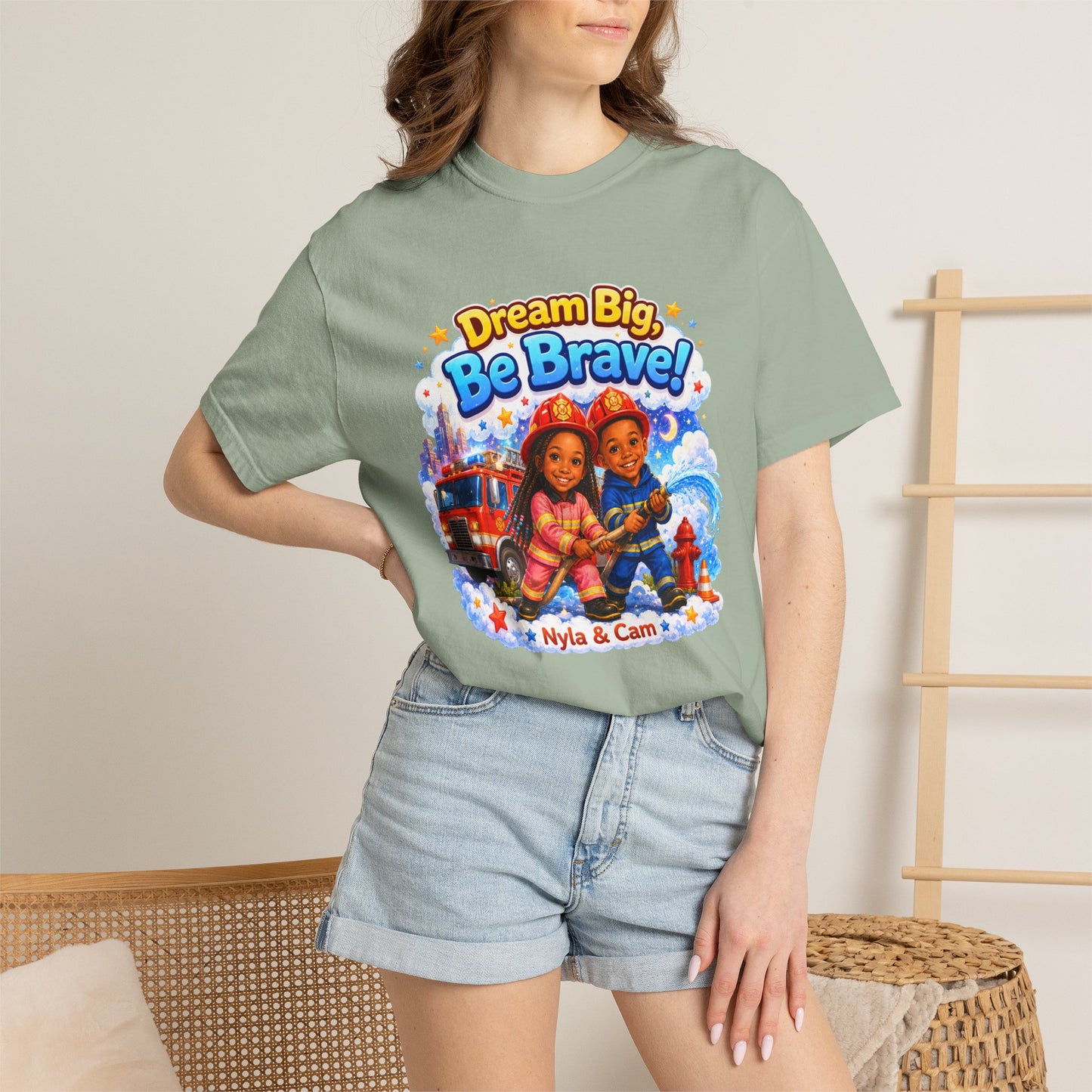 Dream Big Be Brave T-shirt | Kids Firefighter Illustration