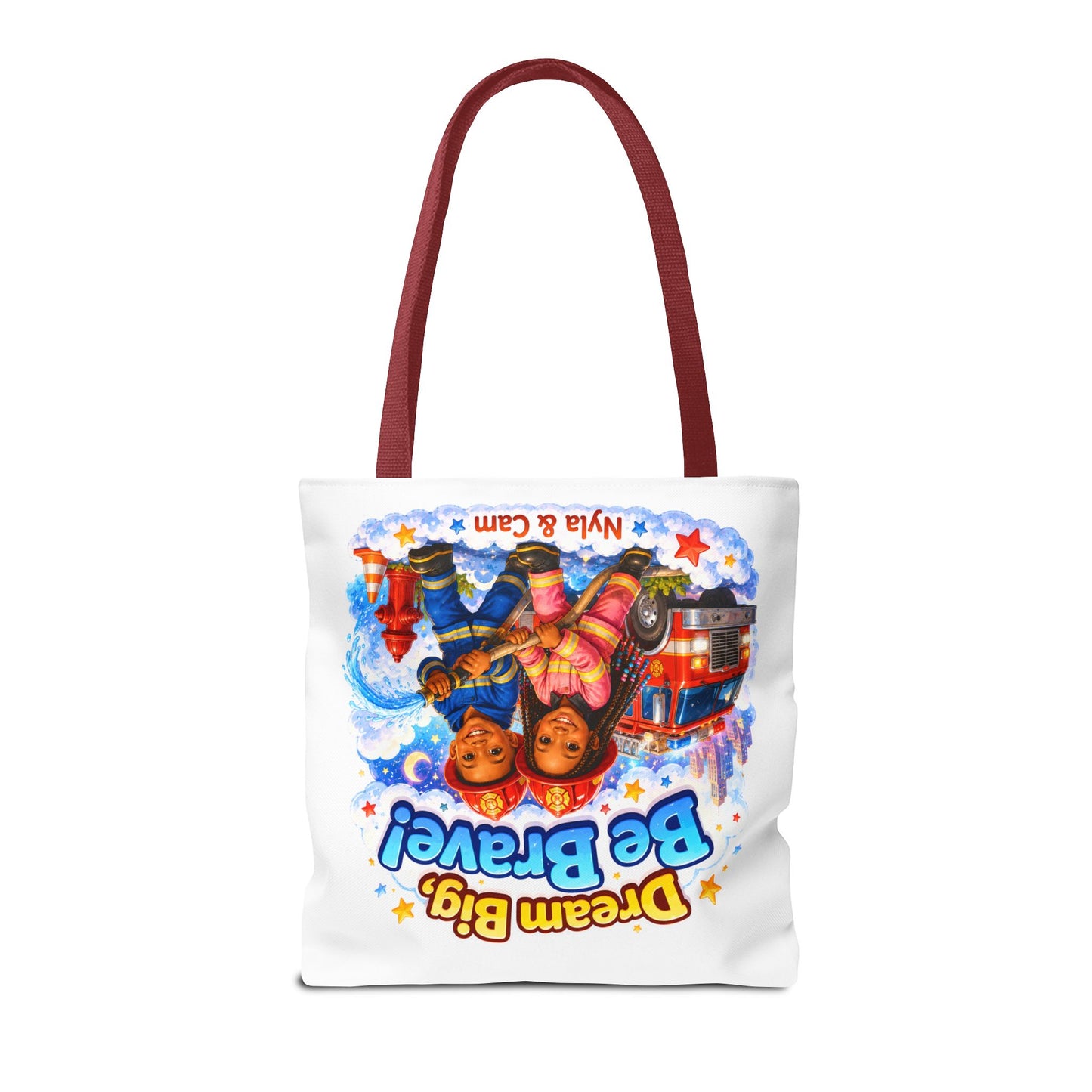 Dream Big Be Brave Tote Bag | Kids Firefighter Illustration