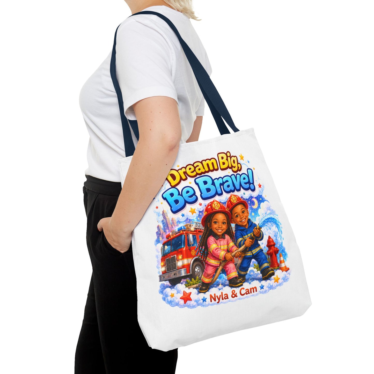 Dream Big Be Brave Tote Bag | Kids Firefighter Illustration