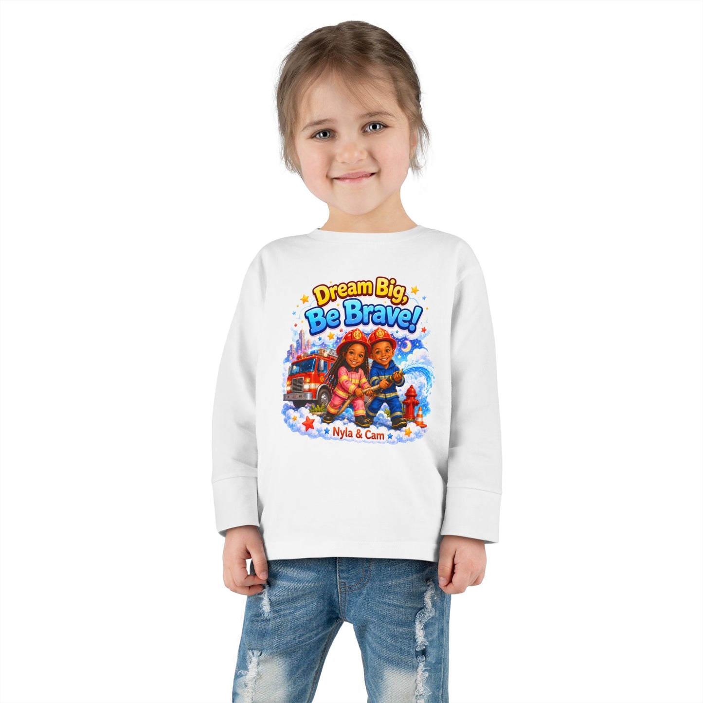 Dream Big Be Brave! Toddler Tee | Firefighter Truck Kids Shirt