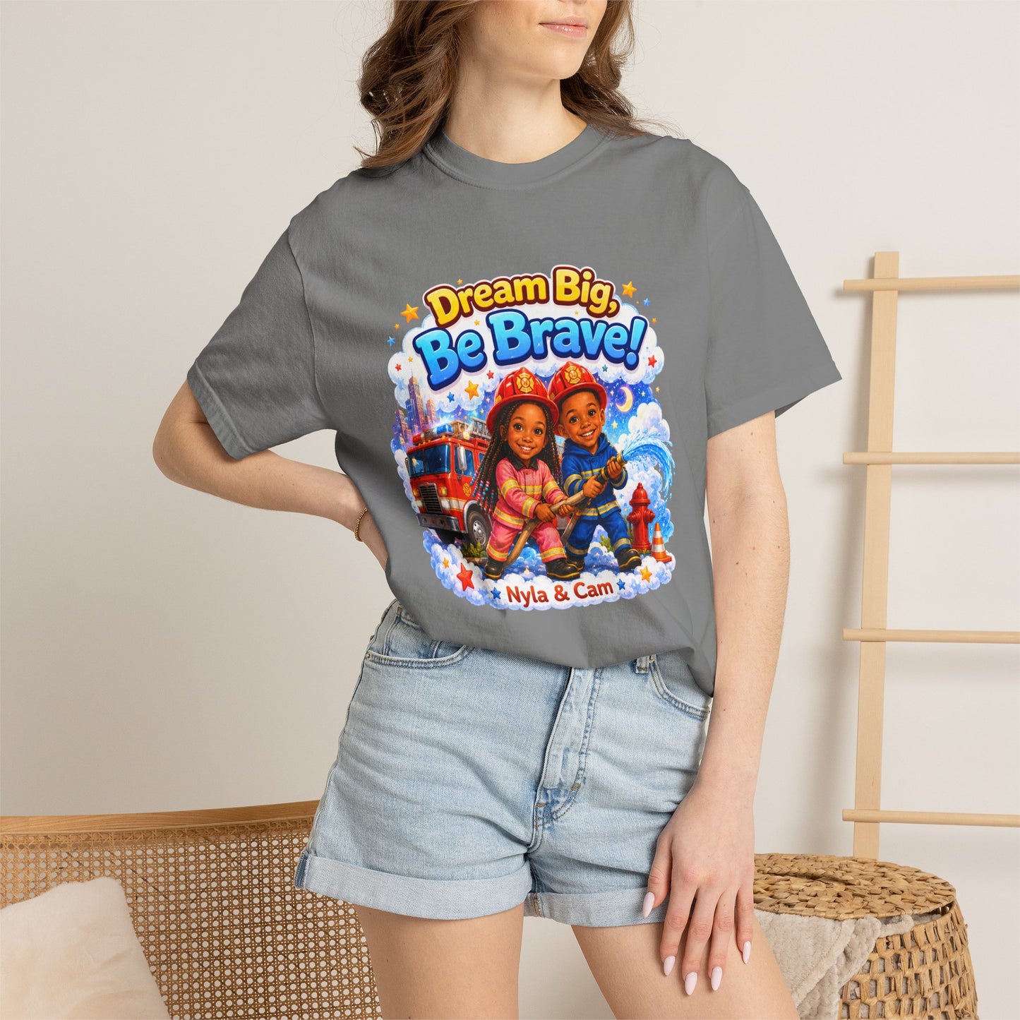 Dream Big Be Brave T-shirt | Kids Firefighter Illustration