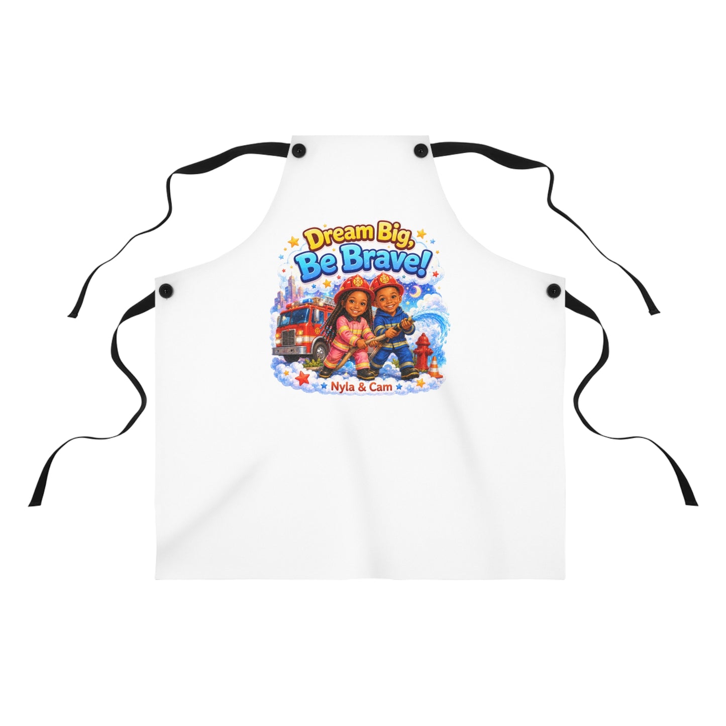 Dream Big Be Brave! Apron | Kids Firefighter Illustration, Personalized Name Option