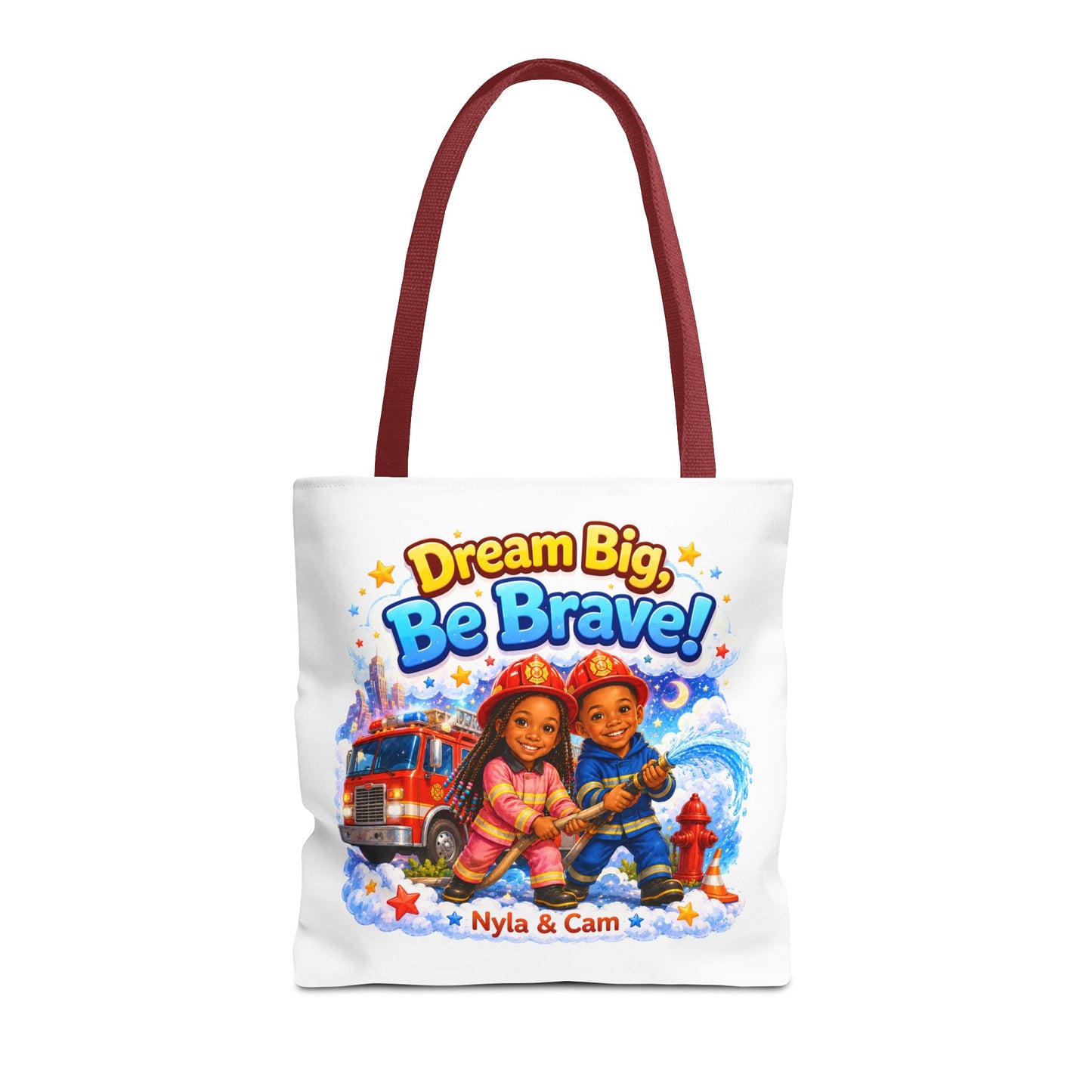 Dream Big Be Brave Tote Bag | Kids Firefighter Illustration