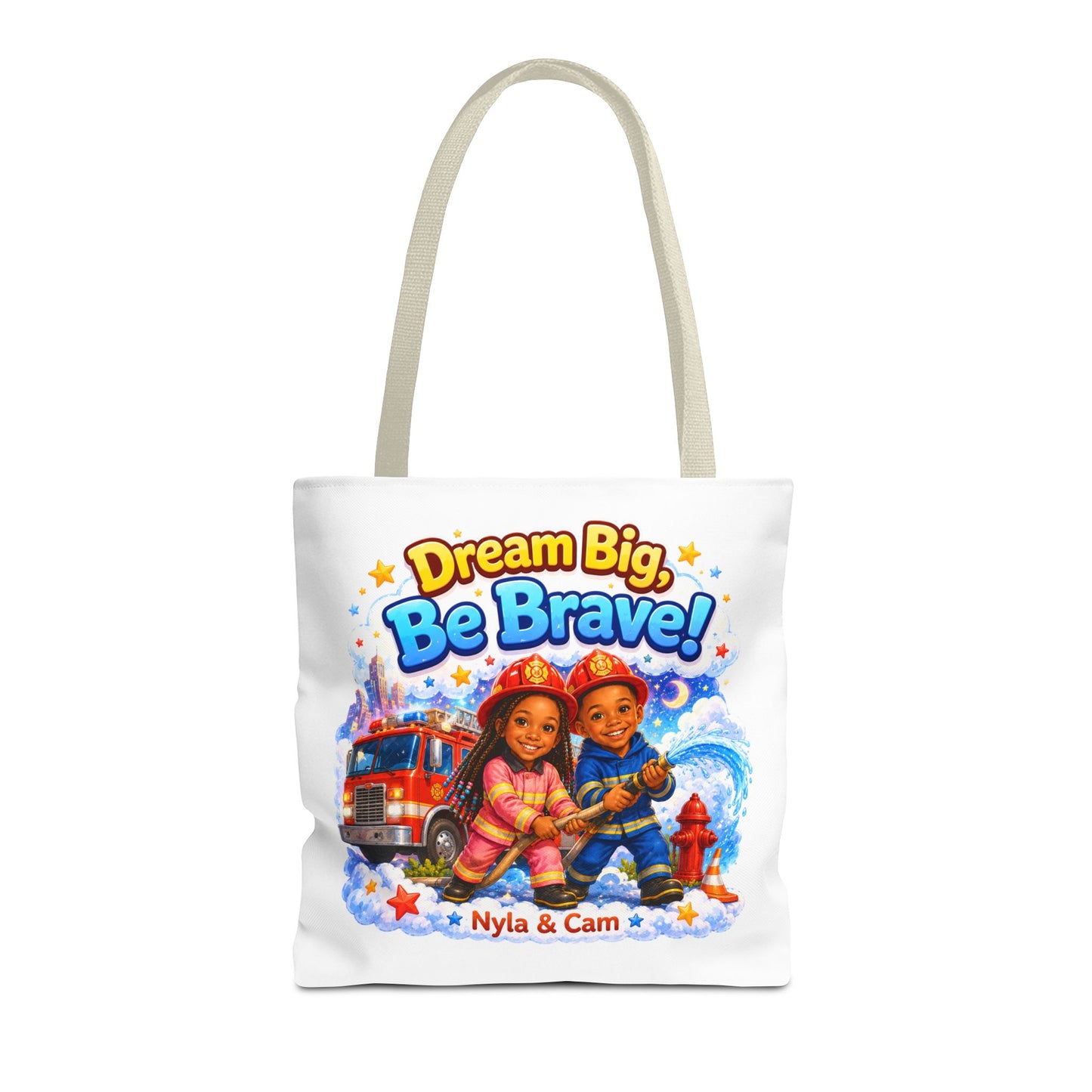 Dream Big Be Brave Tote Bag | Kids Firefighter Illustration