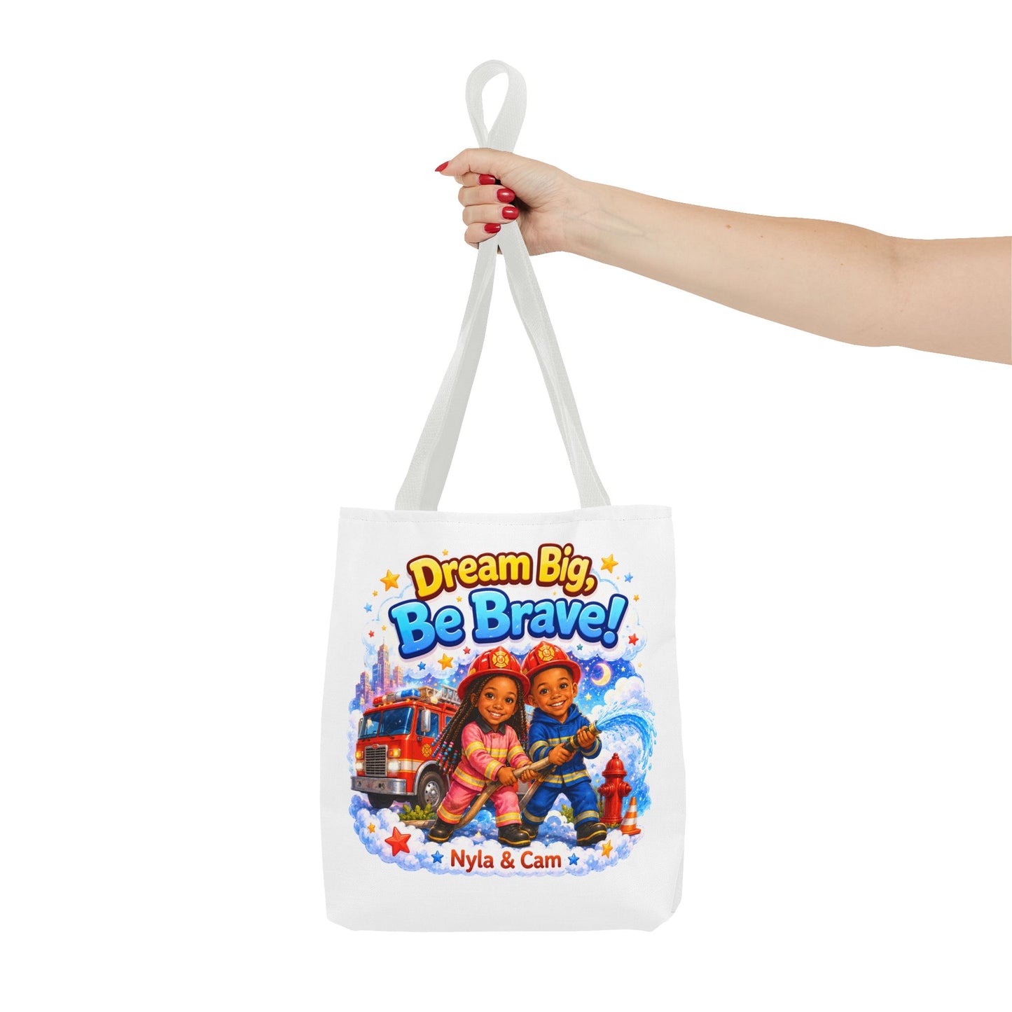 Dream Big Be Brave Tote Bag | Kids Firefighter Illustration