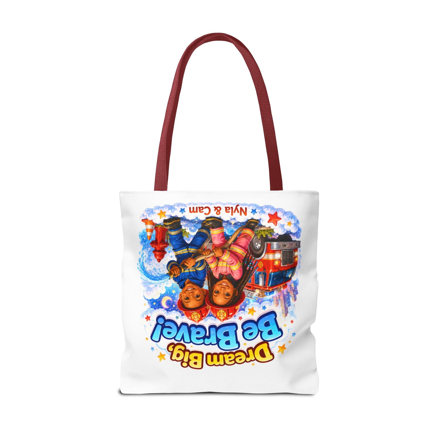 Dream Big Be Brave Tote Bag | Kids Firefighter Illustration
