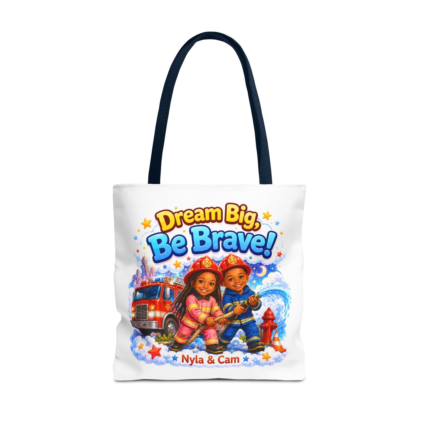 Dream Big Be Brave Tote Bag | Kids Firefighter Illustration
