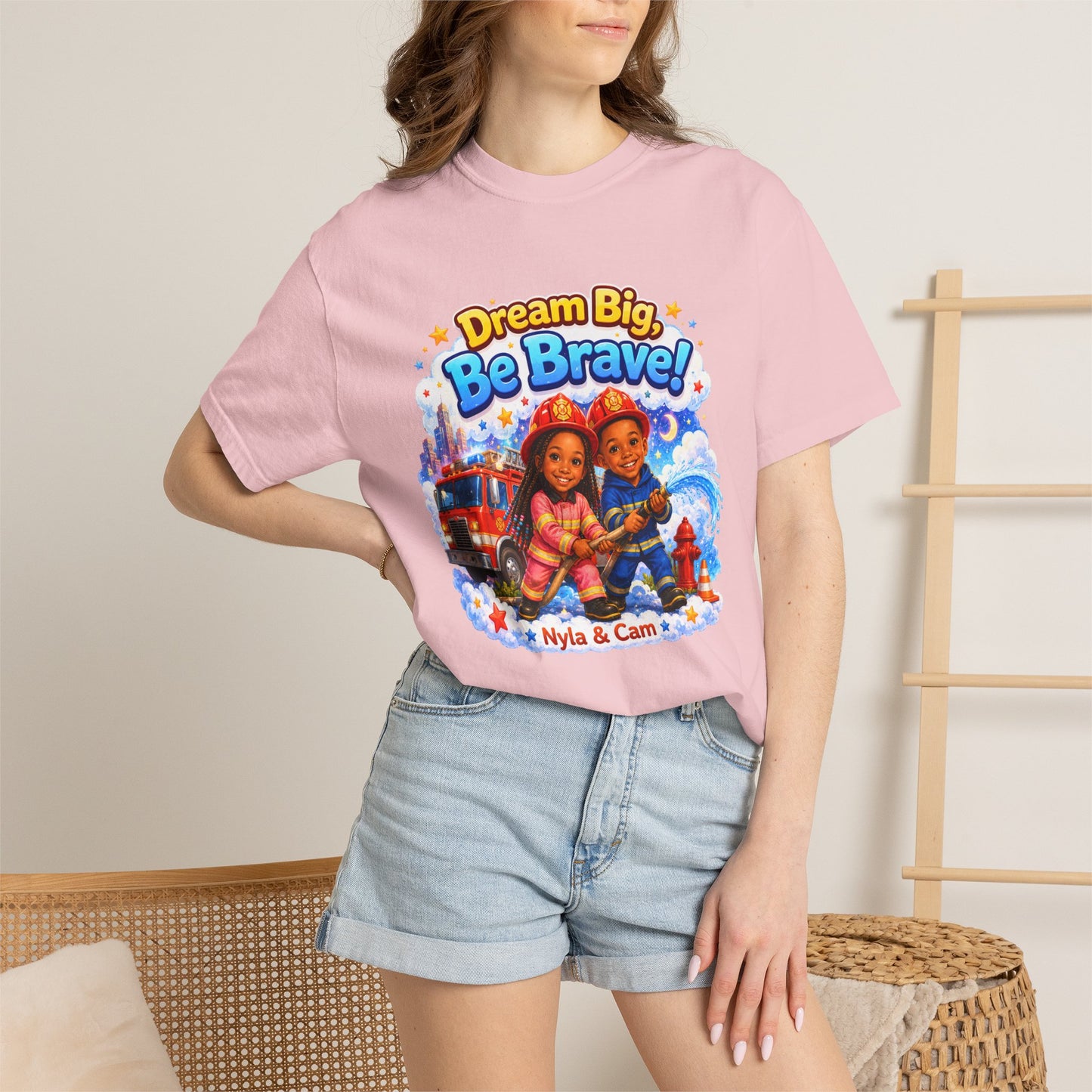 Dream Big Be Brave T-shirt | Kids Firefighter Illustration