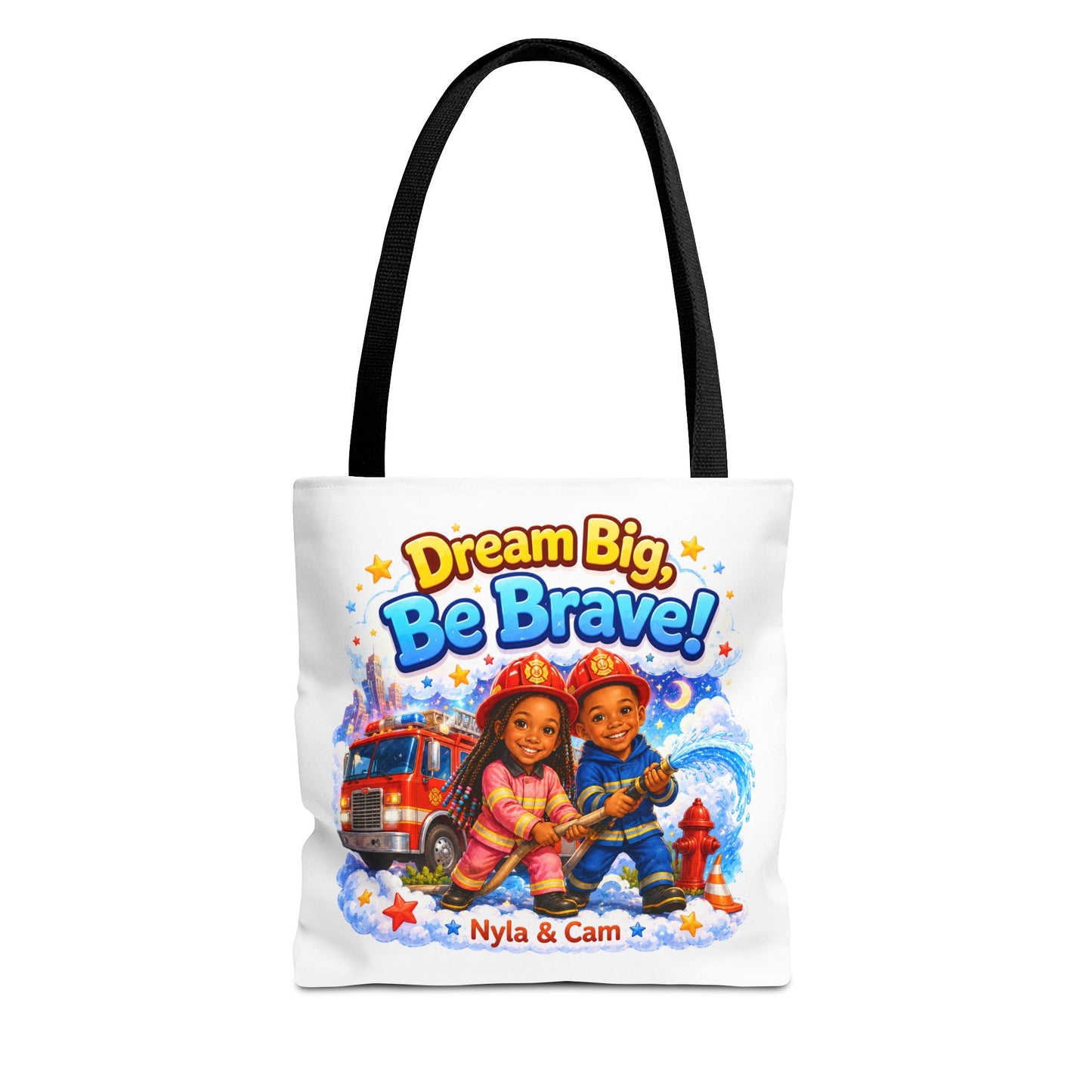 Dream Big Be Brave Tote Bag | Kids Firefighter Illustration