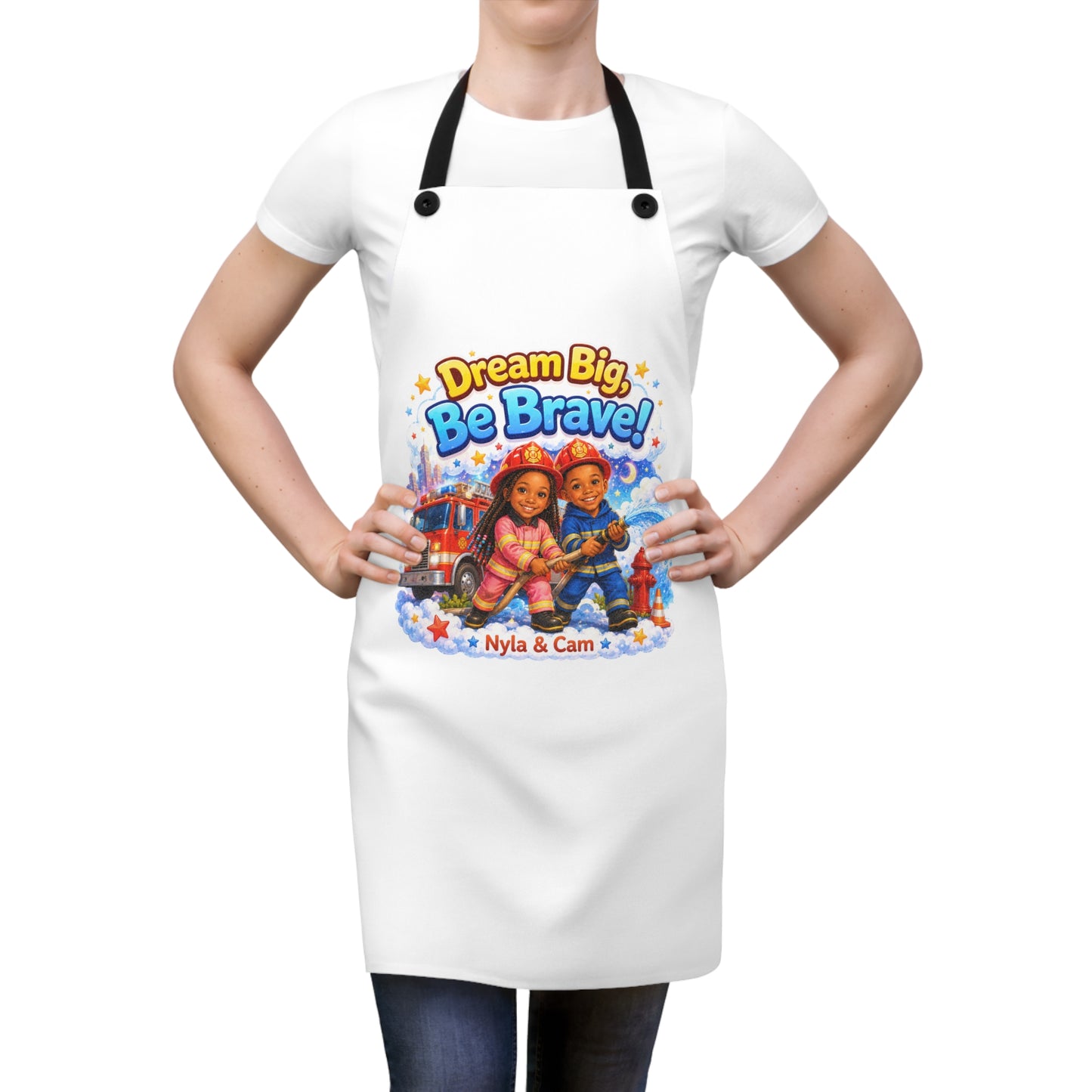Dream Big Be Brave! Apron | Kids Firefighter Illustration, Personalized Name Option
