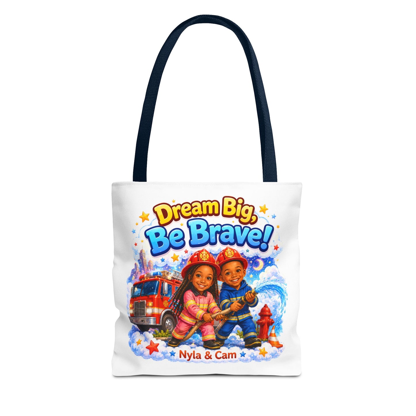 Dream Big Be Brave Tote Bag | Kids Firefighter Illustration