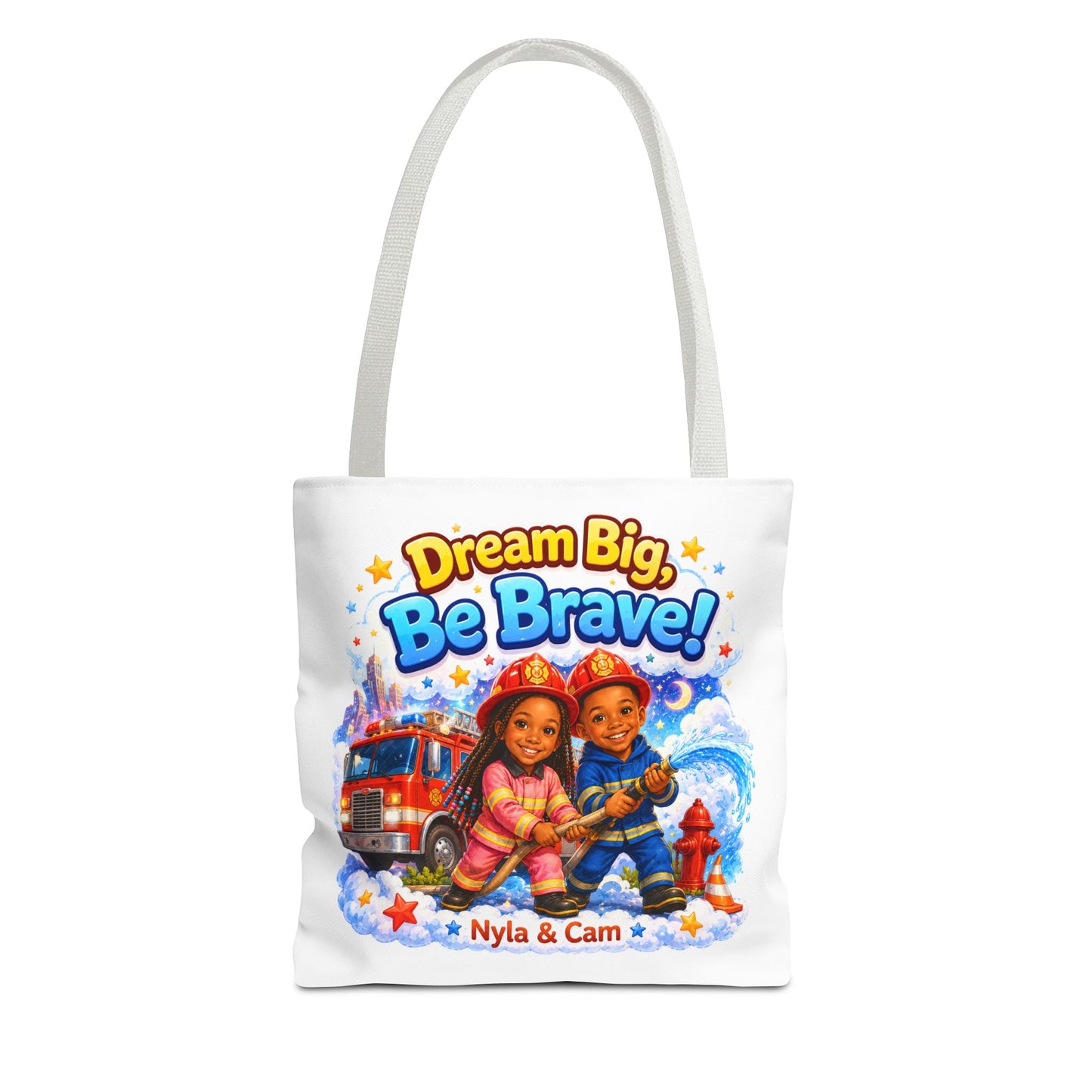 Dream Big Be Brave Tote Bag | Kids Firefighter Illustration