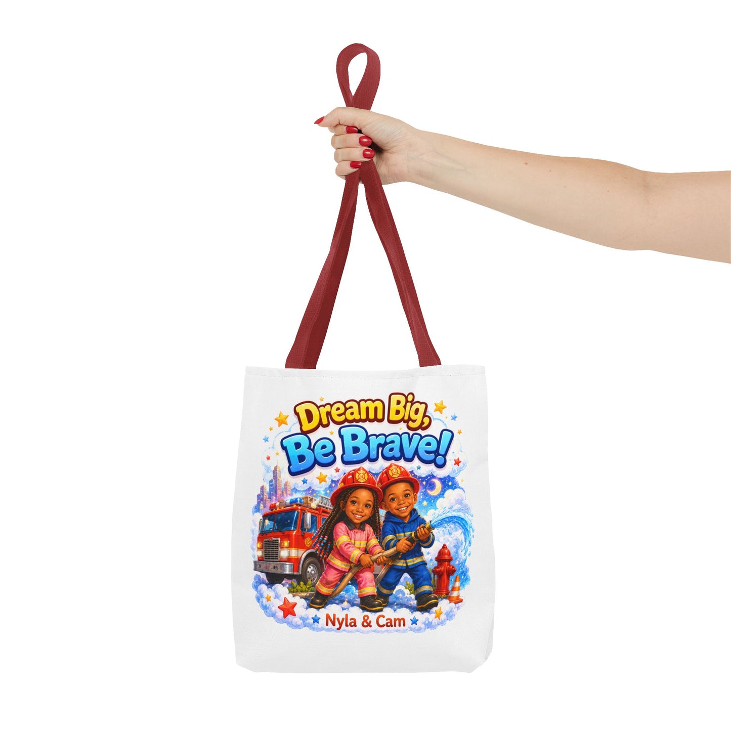 Dream Big Be Brave Tote Bag | Kids Firefighter Illustration